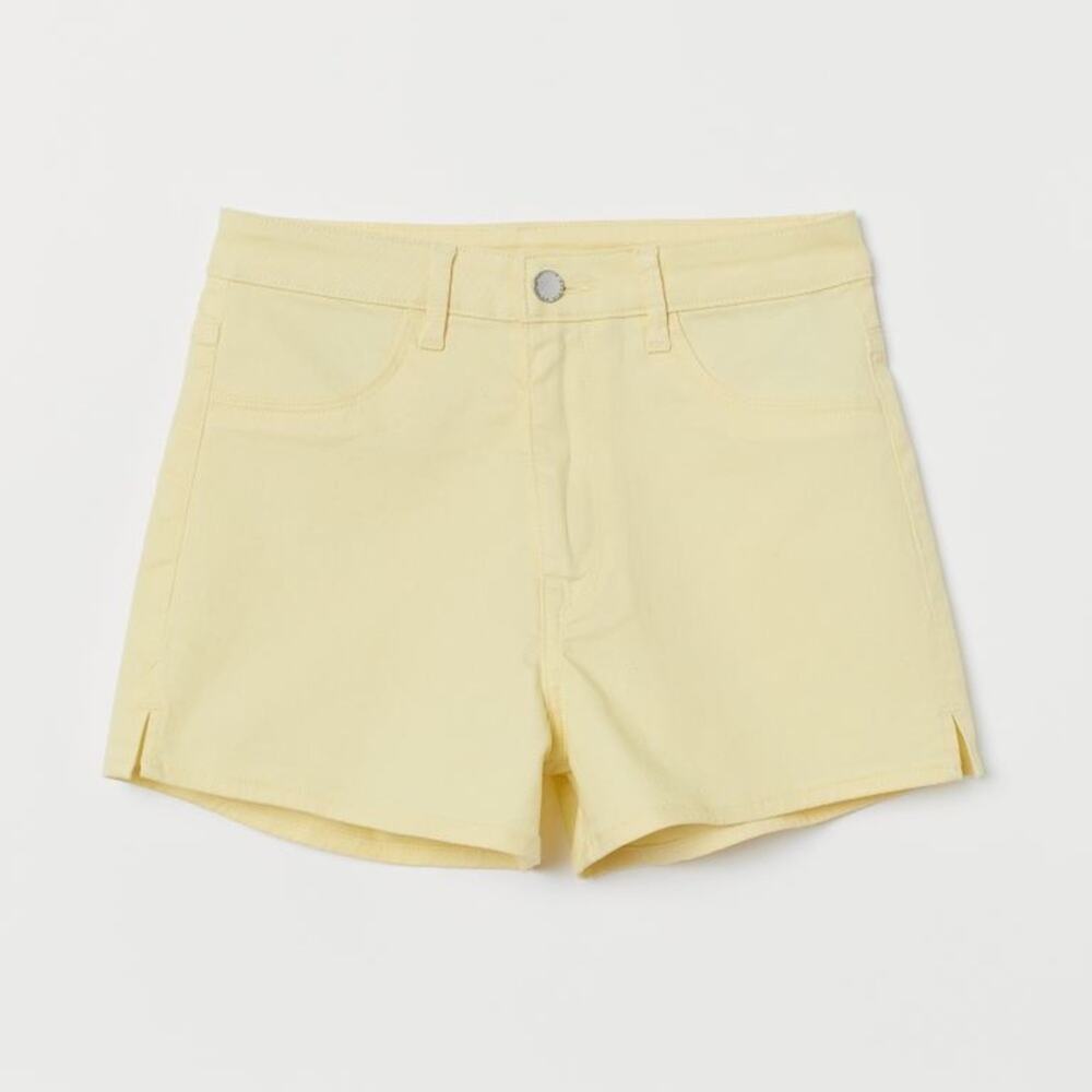 H&M Women's High Waisted Yellow Denim Shorts Slit at Side Size 12